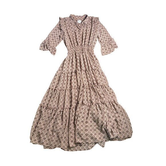 MISA Los Angeles Pamelina Dress L large Warm Winter Tile tiered maxi pink - Picture 6 of 11